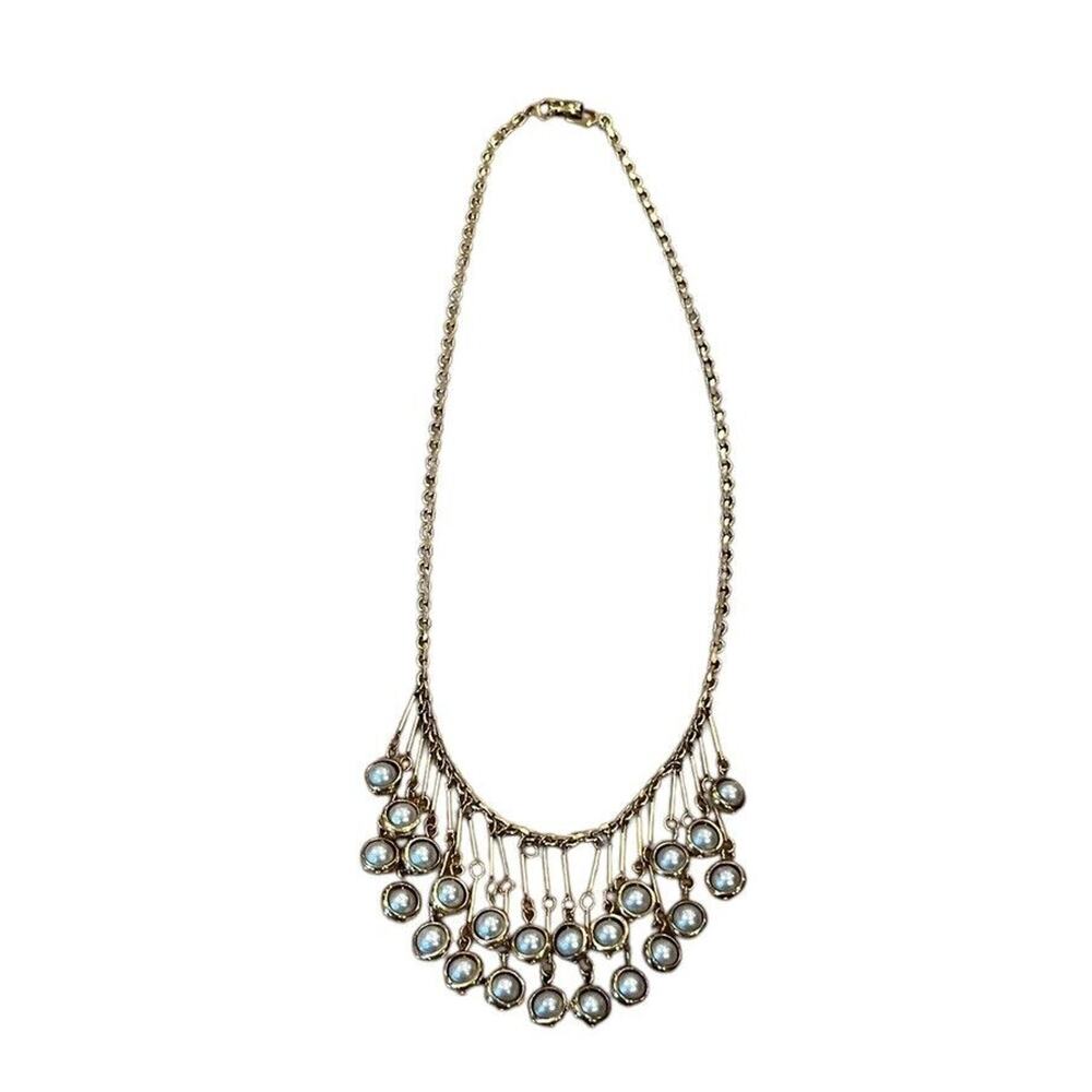 Christian Dior Necklace Vintage Hanging Faux Pearl Gold Tone Chain 15” Choker